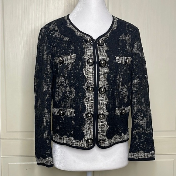 CARLISLE Vintage Women’s Black Tweed Lace Button Blazer Size 8 Boxy Elegant - Picture 1 of 13